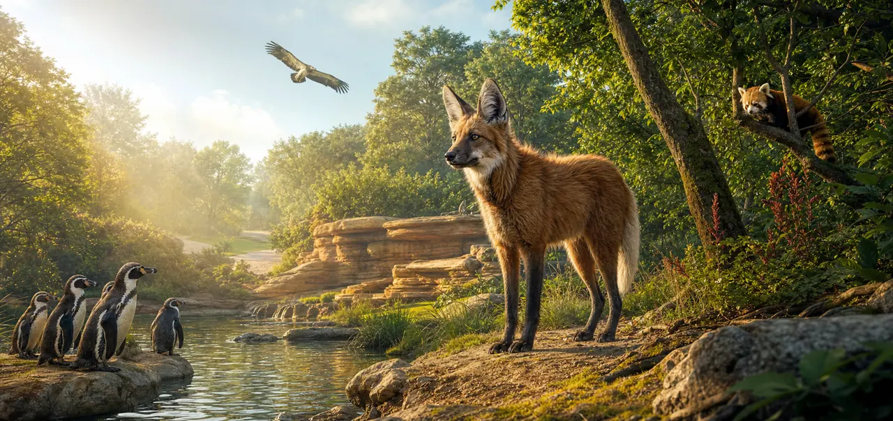 Websiteconcept voor Dierenpark ZiE-ZOO met bijzondere dieren in een bosrijk landschap